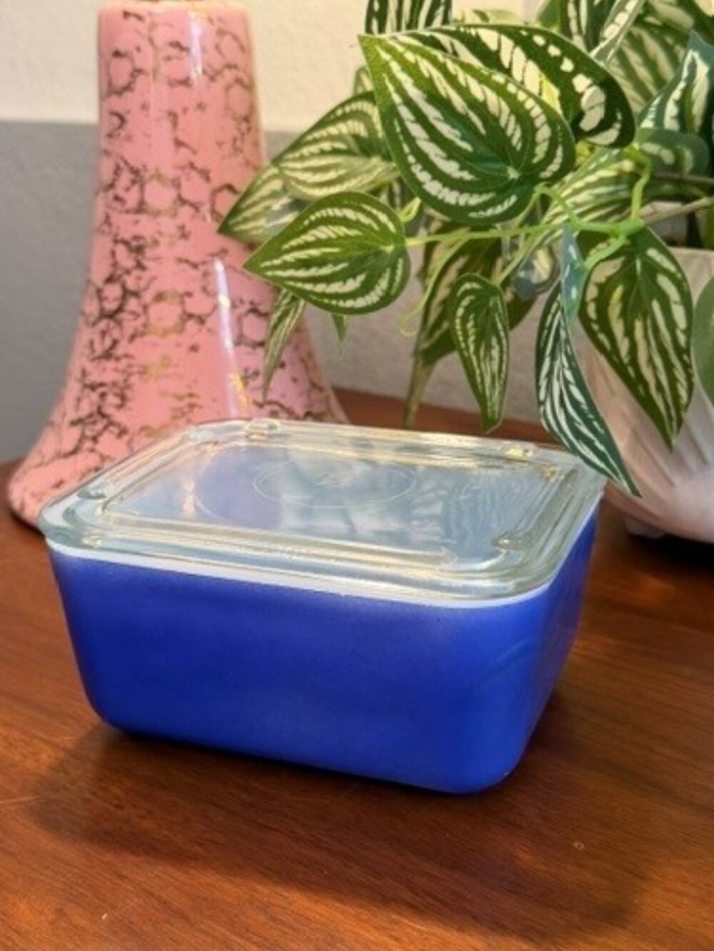 Vintage McKee Blue Milk Glass Refrigerator Dish with Marked Clear Glass Lid